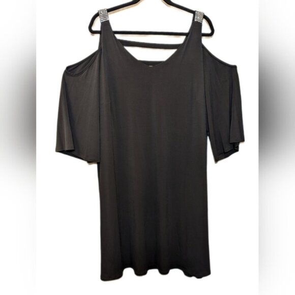 LORI MICHAELS Cold Shoulder Dress Rhinestone Embellished LBD Cocktail Formal - Picture 1 of 10